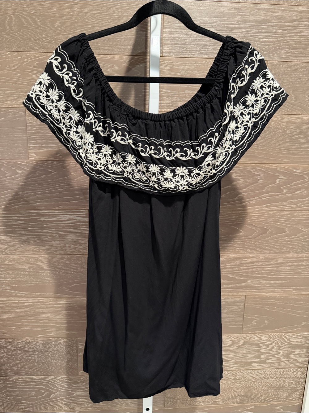 Black Off-Shoulder Embroidered Dress